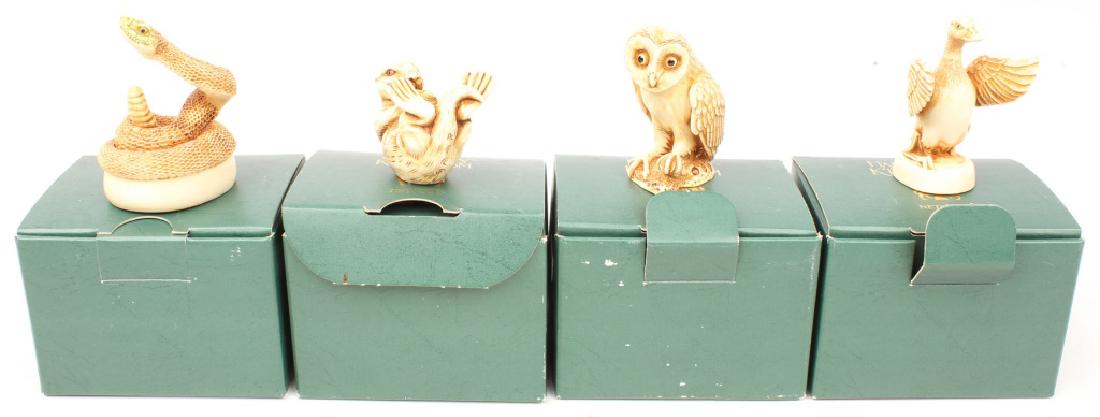 4 HARMONY KINGDOM "NETSUKE" FIGURINES: 4 HARMONY KINGDOM "NETSUKE" FIGURINES Lot of 4 figurines made in England by the Harmony Ball Co. from the "Harmony Kingdom" collection. Figurines include: Tarka, Ollie, Waddles, and Sid. Each accompan