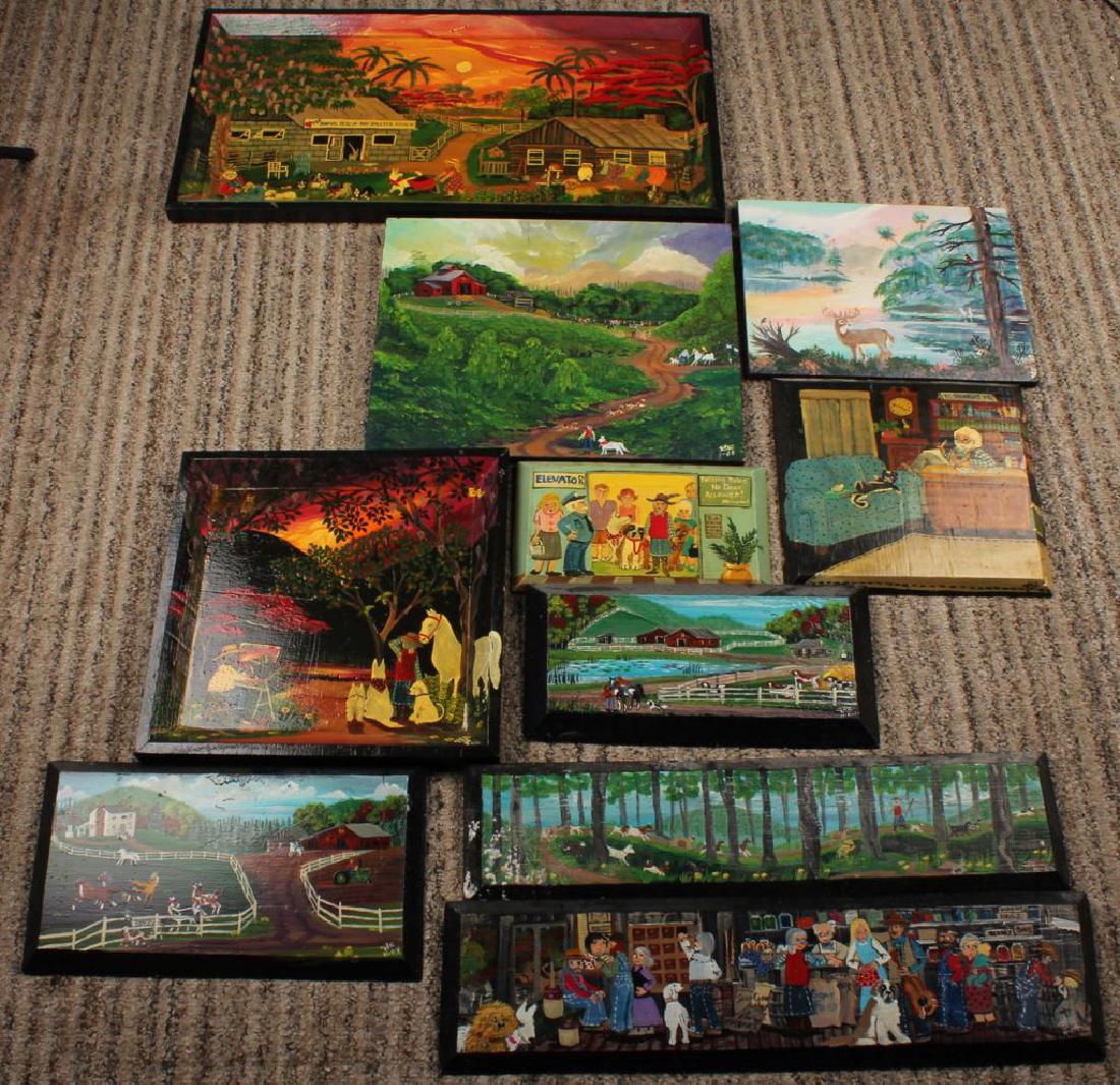 LOT OF 10 CAROL SALAS RURAL PAINTINGS OIL ON WOOD (1 of 7)
