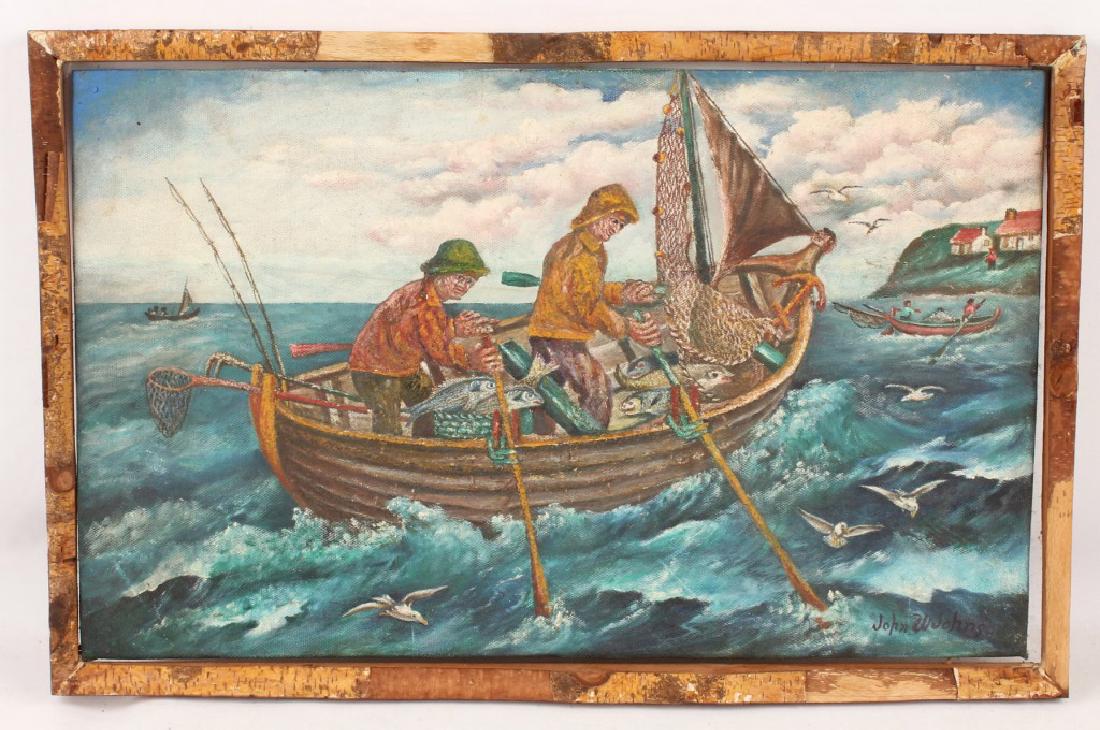 JOHN W. JOHNSON BRING IN THE FISH NETS OIL CANVAS (1 of 4)