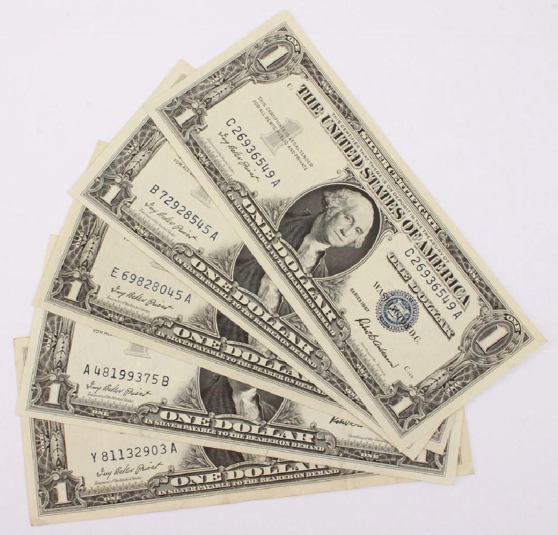 5 $1.00 BLUE SEAL SILVER CERTIFICATE 1957 NOTES (1 of 3)
