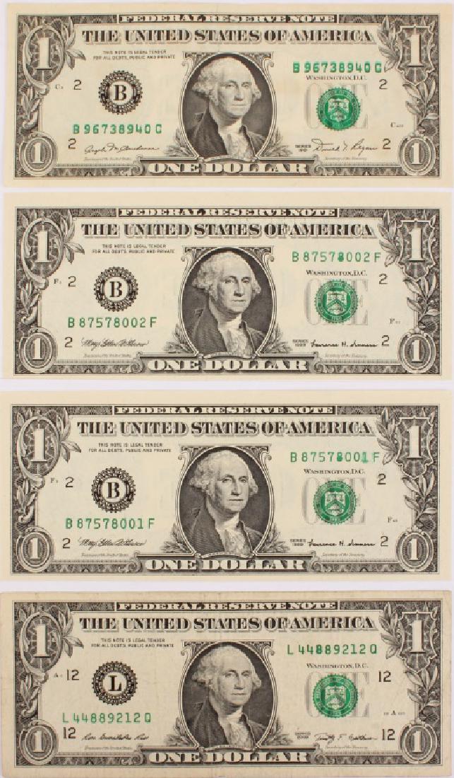 4 $1.00 FEDERAL RESERVE INK PRINTING ERROR NOTES (1 of 4)