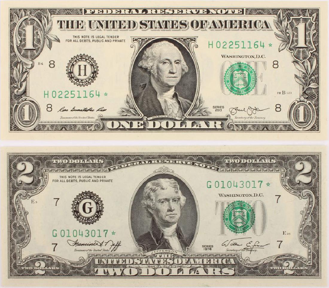 $2.00 & $1.00 FEDERAL RESERVE STAR NOTES 1976 2013 (1 of 4)