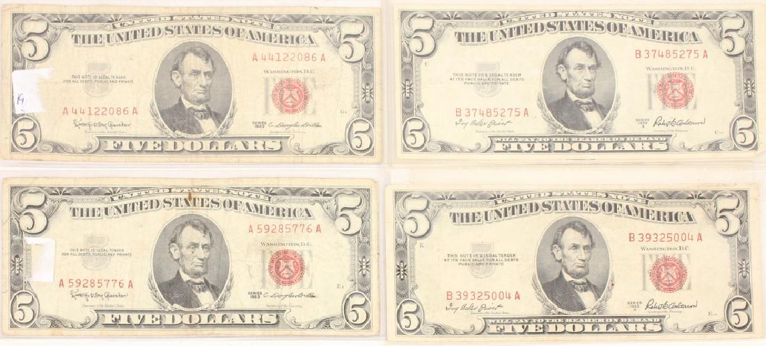 (4) $5.00 UNITED STATES 1953 & 1963 RED SEAL NOTES (1 of 5)
