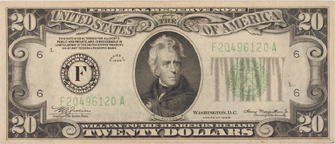 $20.00 GREEN SEAL FEDERAL RESERVE SERIES 1934 NOTE (1 of 2)