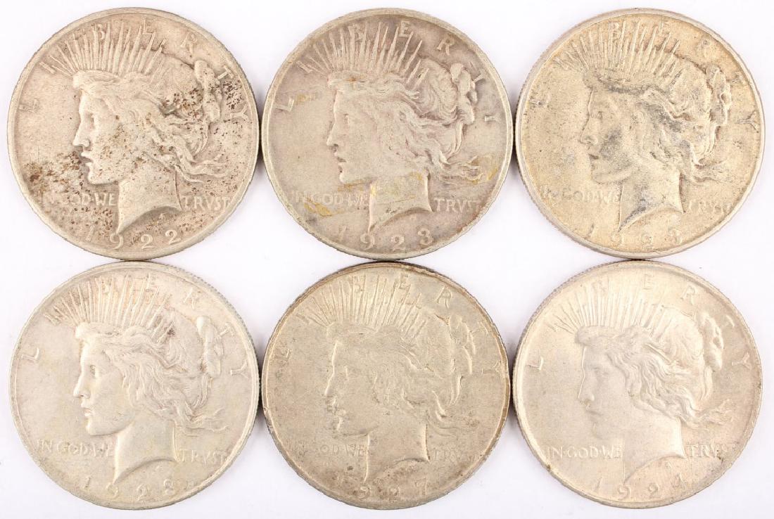 6 UNITED STATES PEACE SILVER DOLLARS 1922-1927 (1 of 8)