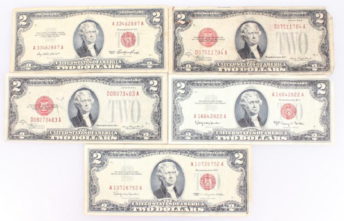 $10.00 FACE VALUE OF TWO DOLLAR BILLS RED SEAL (1 of 5)