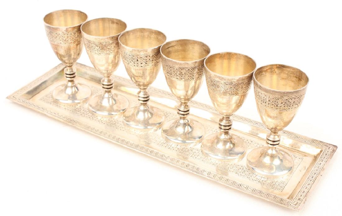 PERSIAN SILVER CHASED 6 PC GOBLET & TRAY SET (1 of 4)