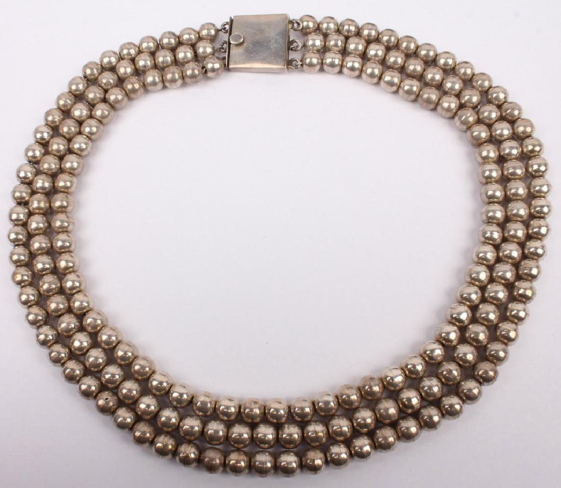TAXCO STERLING SILVER THREE STRAND BEADED NECKLACE (1 of 4)
