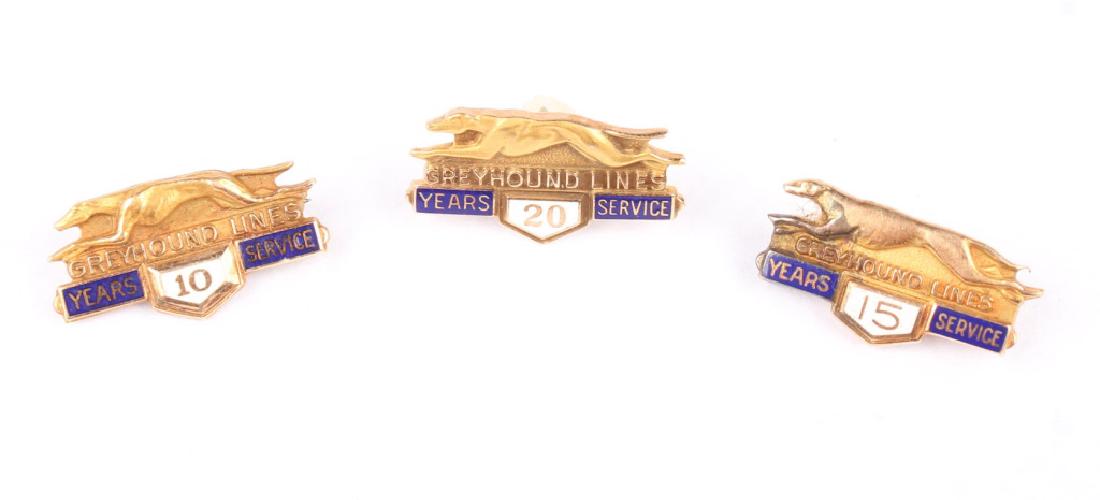3 GREYHOUND BUS 10 15 & 20 YEARS SERVICE GOLD PINS (1 of 2)