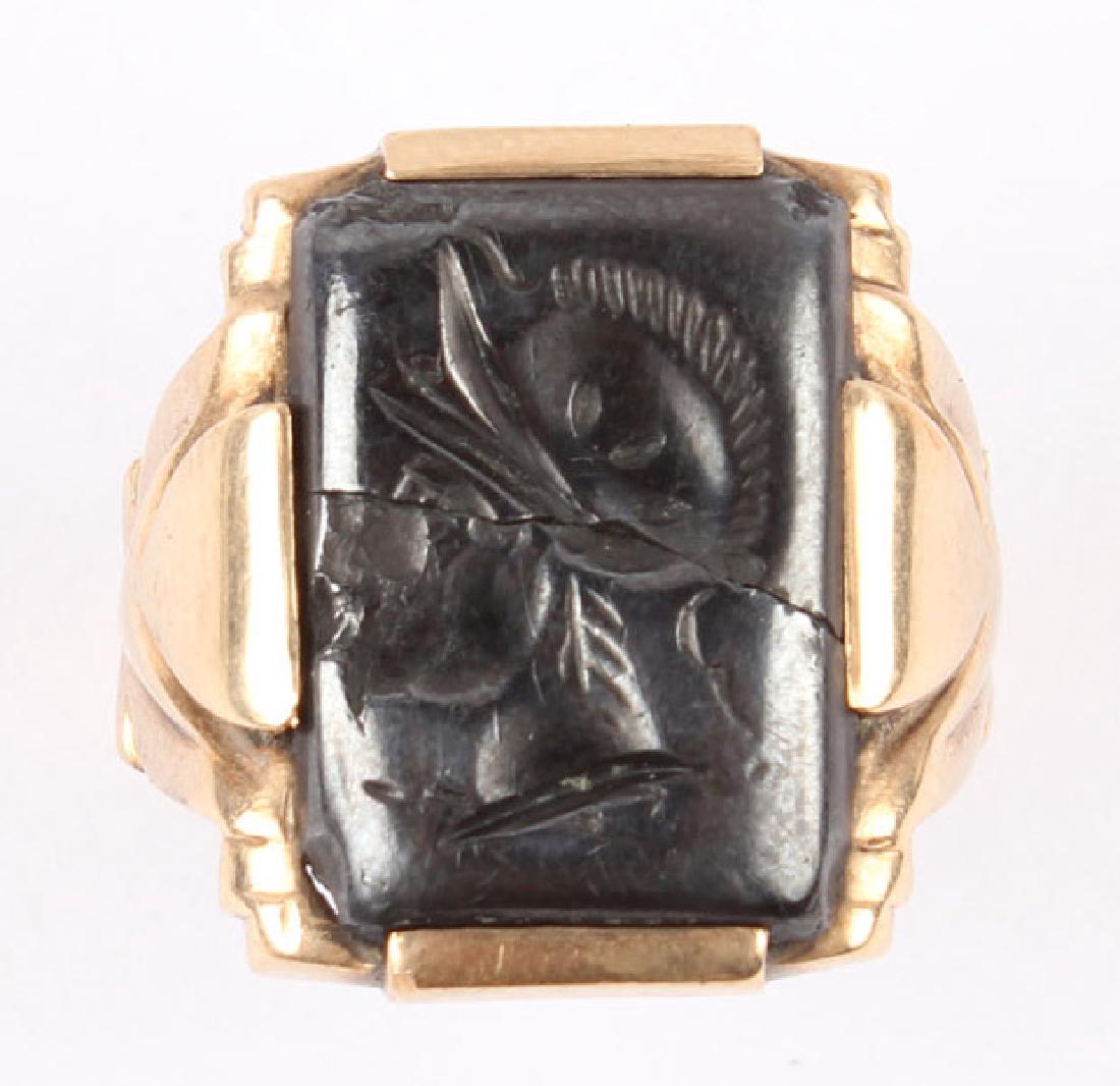 10K YELLOW GOLD ART DECO HEMATITE INTAGLIO RING (1 of 5)