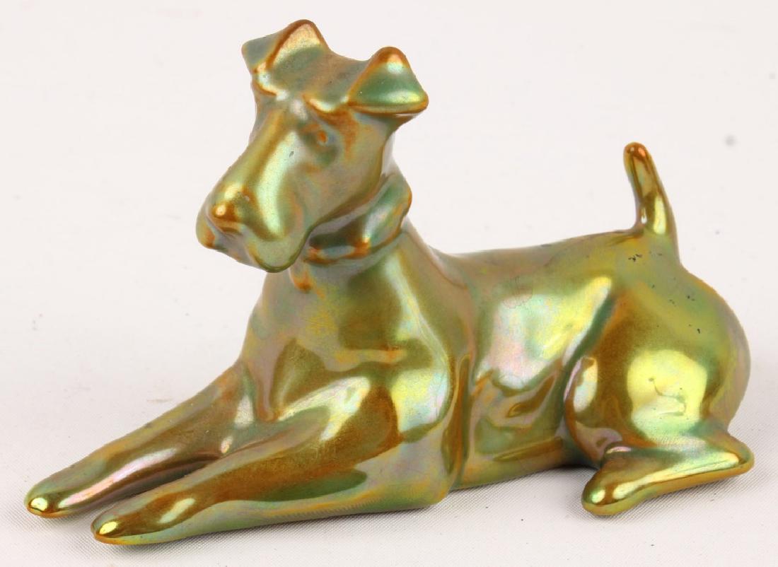 ZSOLNAY EOSIN POTTERY FOX TERRIER DOG FIGURINE (1 of 4)