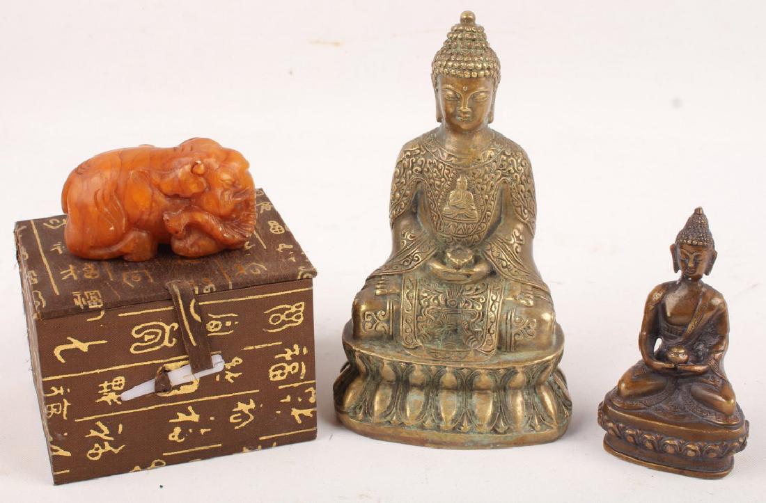 2 METAL BUDDHA STATUES NEPHRITE ELEPHANT CARVING (1 of 5)