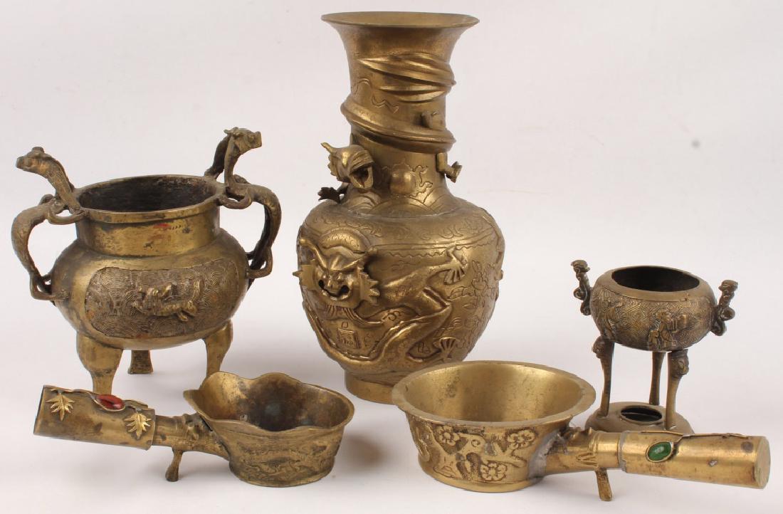 5 CHINESE BRASS VASE CENSERS AND IRONS (1 of 4)