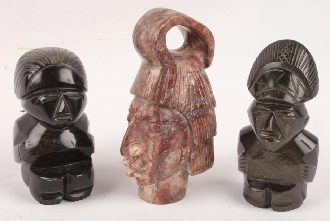 3 CARVED SCULPTURES GOLD OBSIDIAN PETRIFIED WOOD (1 of 5)