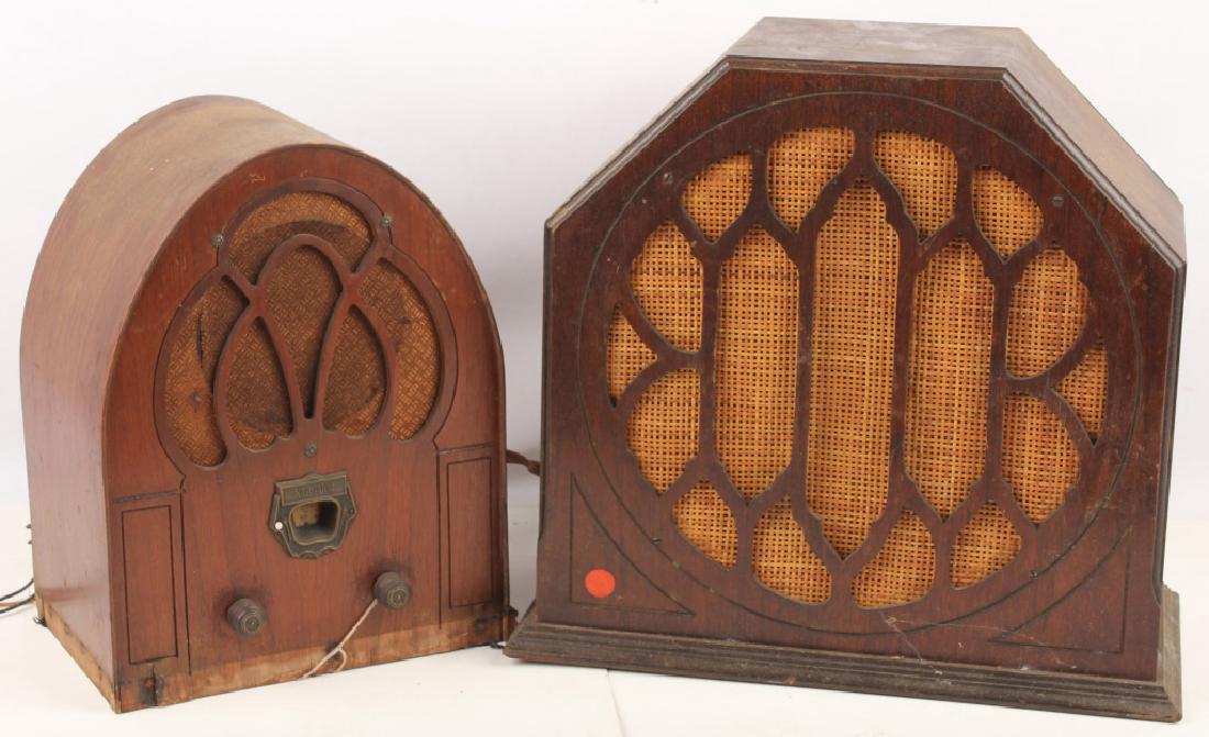 2 WOODEN TOMBSTONE STYLE RADIO (1 of 6)