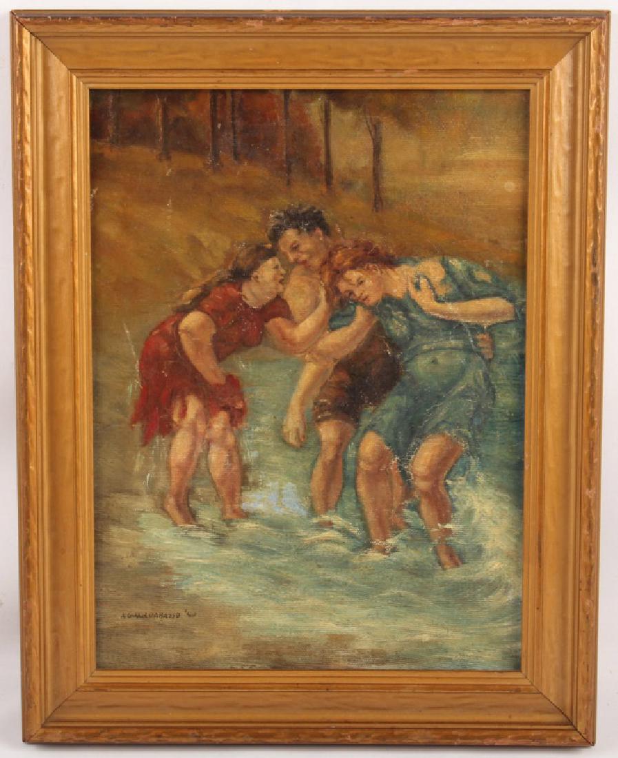 A GUARDABASSO OIL ON BOARD THREE BATHERS 19TH C (1 of 4)