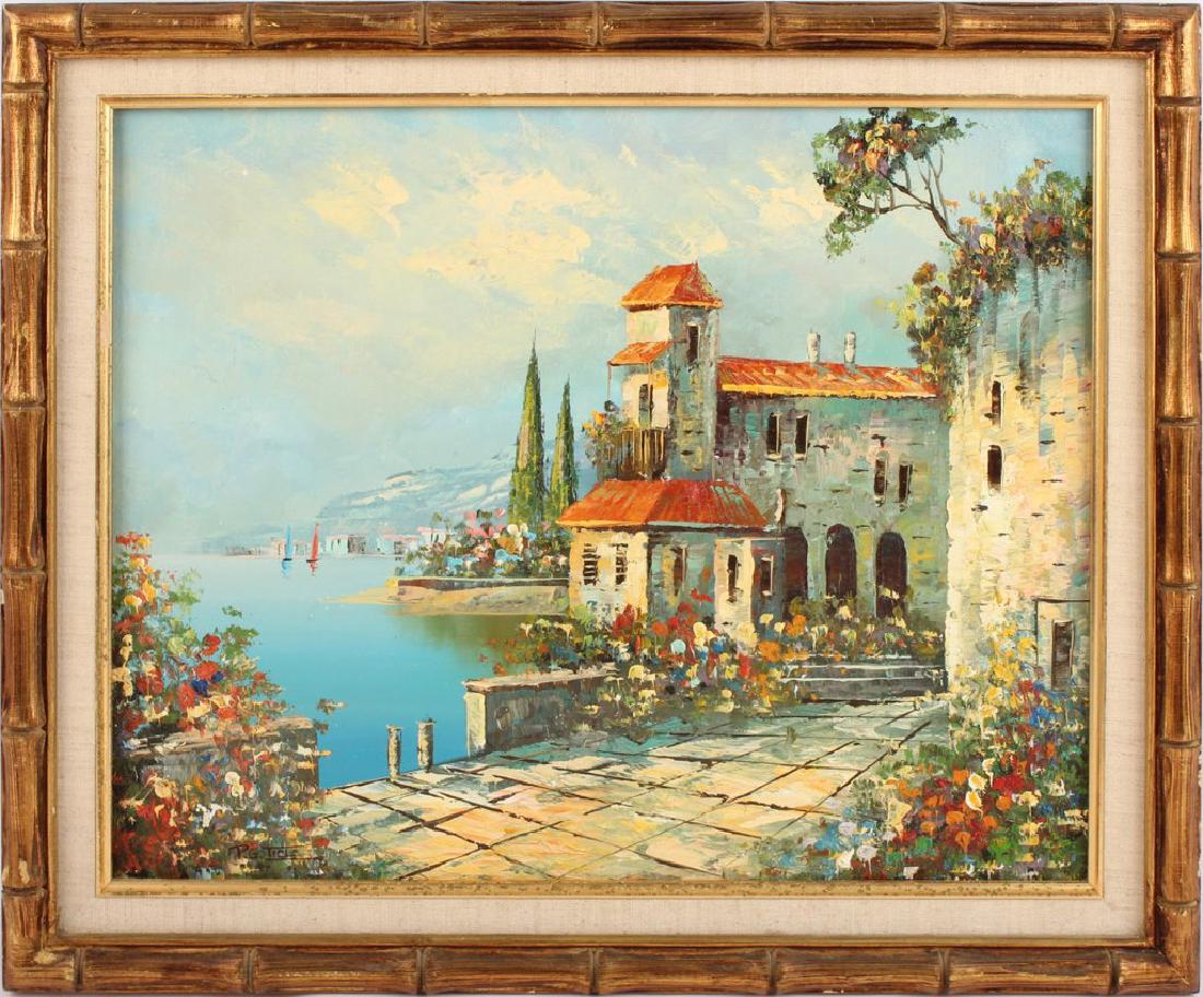 P G TIELE OIL ON CANVAS ITALIAN HARBOR SCENE (1 of 4)