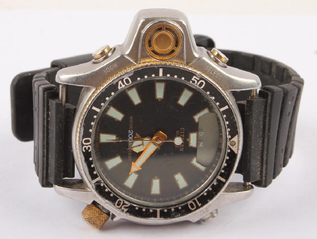 MEN'S STEEL CITIZEN AQUALAND DIVER WRISTWATCH: MEN'S STEEL CITIZEN AQUALAND DIVER WRISTWATCH Men's Citizen Aqualand professional 200 meter water resistant diver wristwatch, Japanese quartz movement. Weight: 92.5 grams Size: 51mm Shipping / Pickup: