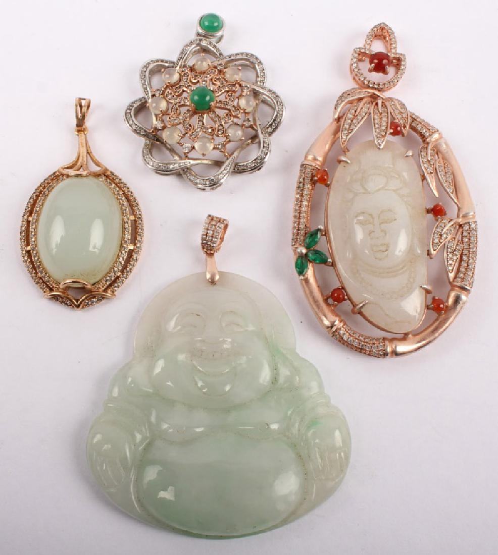 4 CHINESE STERLING SILVER STONE JADE PENDANTS (1 of 5)
