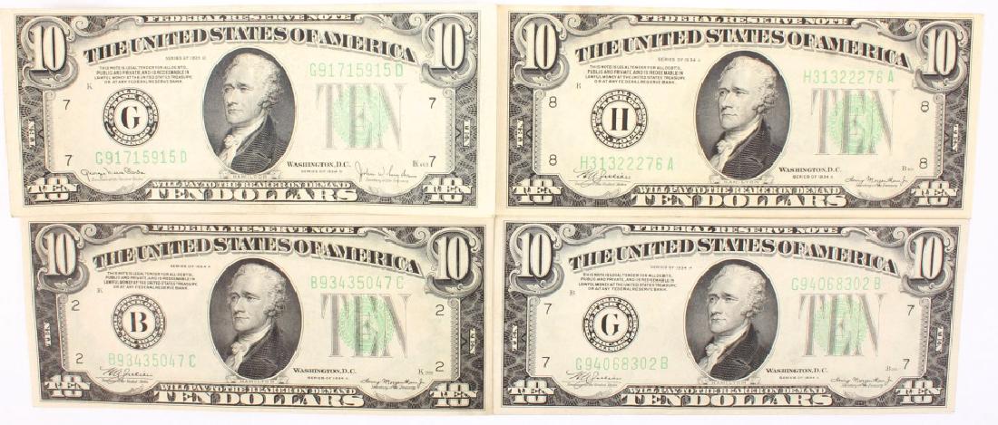 4 $10.00 GREEN SEAL FEDERAL RESERVE NOTES 1934 (1 of 6)