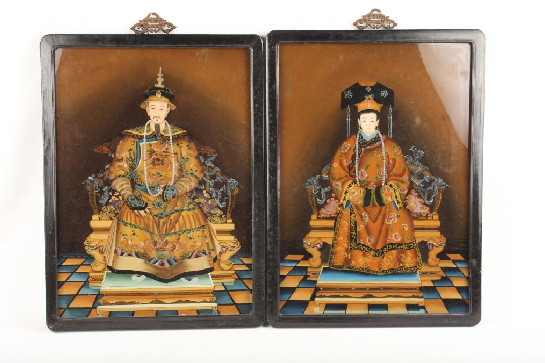 PAIR OF CHINESE REVERSE PAINTED WALL HANGINGS (1 of 8)