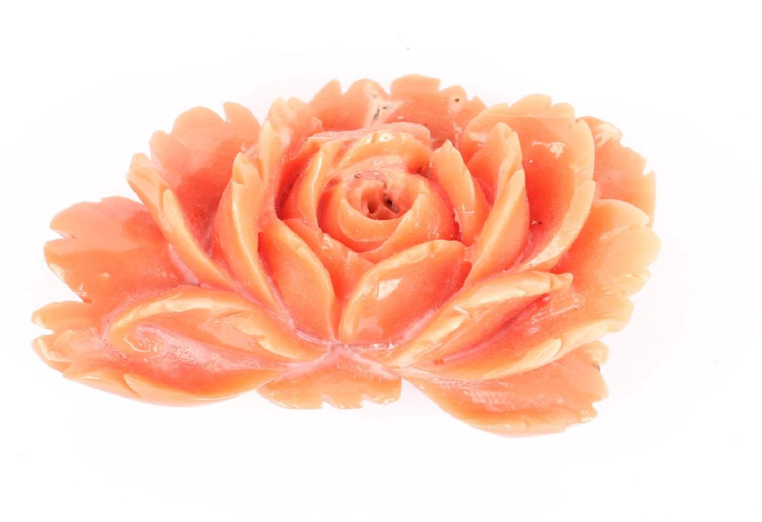 STERLING SILVER & RED CORAL ROSE PENDANT BROOCH (1 of 2)