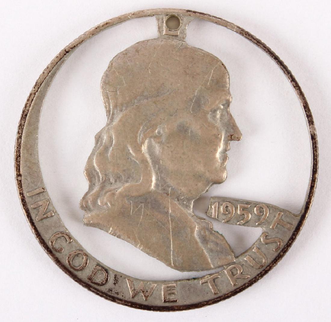 U.S. CARVED FRANKLIN SILVER HALF DOLLAR PENDANT (1 of 2)