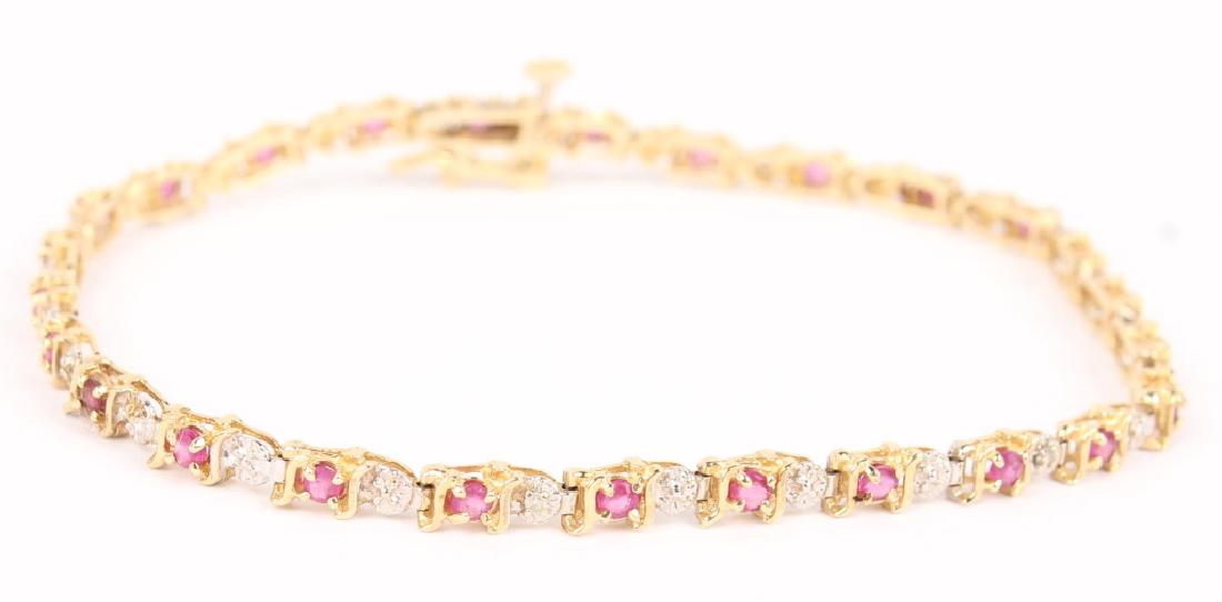 LADIES 10K YELLOW GOLD DIAMOND & RUBY BRACELET (1 of 3)