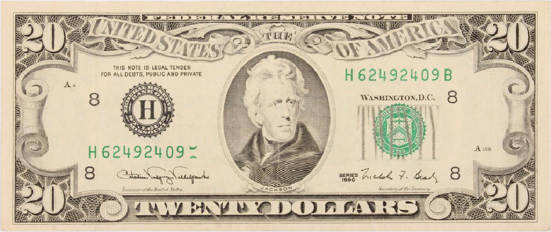 $20.00 GREEN SEAL FEDERAL RESERVE 1990 ERROR NOTE (1 of 2)
