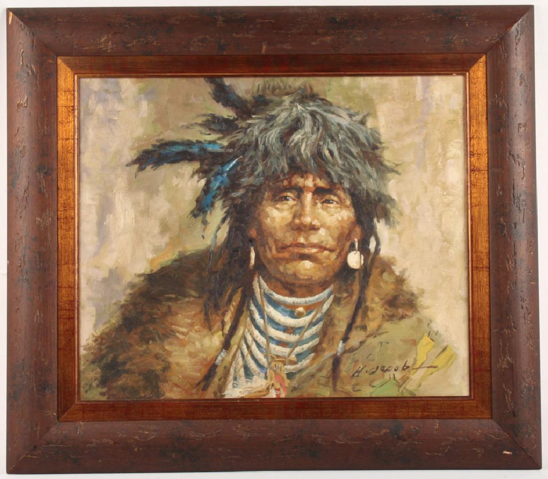 H. JACOB CHIEF WITH BLUE HEADRESS OIL ON CANVAS (1 of 4)