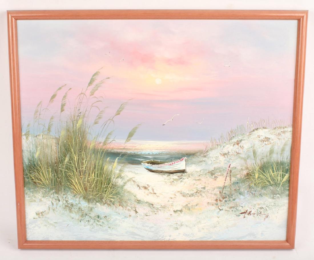 BEACH SUNSET DUNE LANDSCAPE SIGNED OIL ON CANVAS (1 of 4)