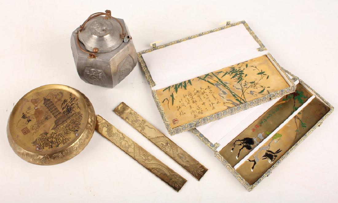 METAL CHINESE PIECES - TEAPOT, BOOKMARKS AND BOWL (1 of 4)