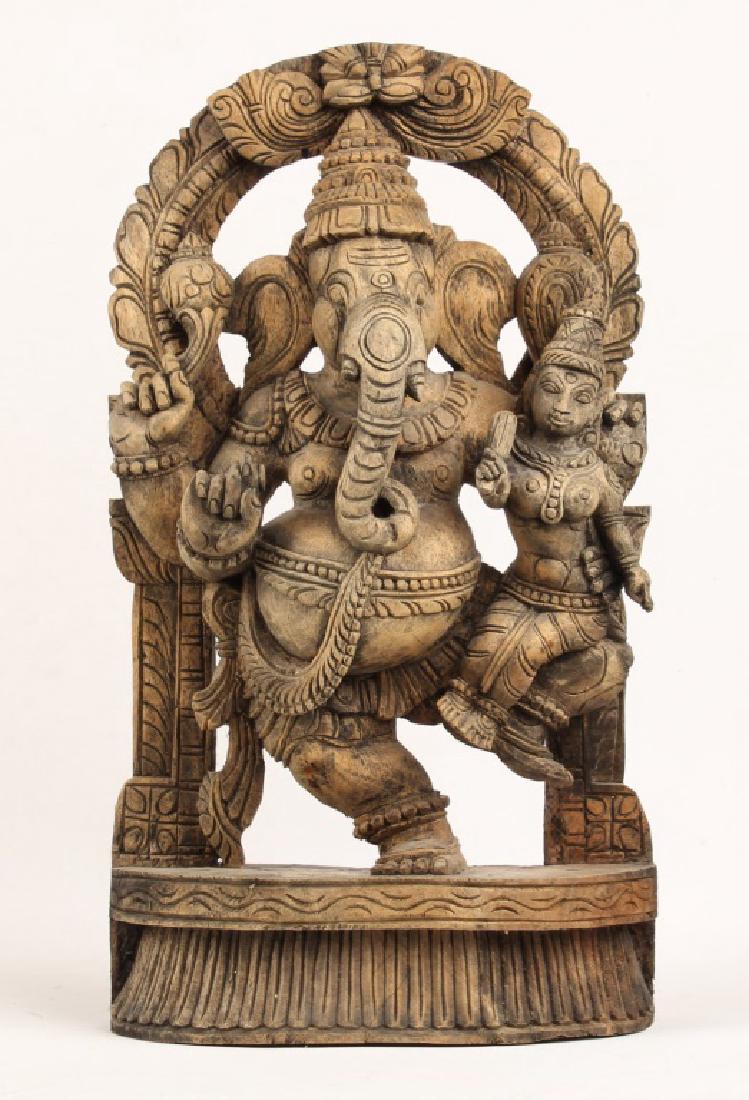 INDIAN WOODEN CARVED GANESH & DEVI STATUE (1 of 7)
