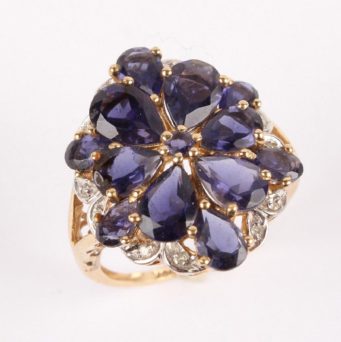 LADIES 10K YELLOW GOLD SAPPHIRE DIAMOND RING (1 of 6)
