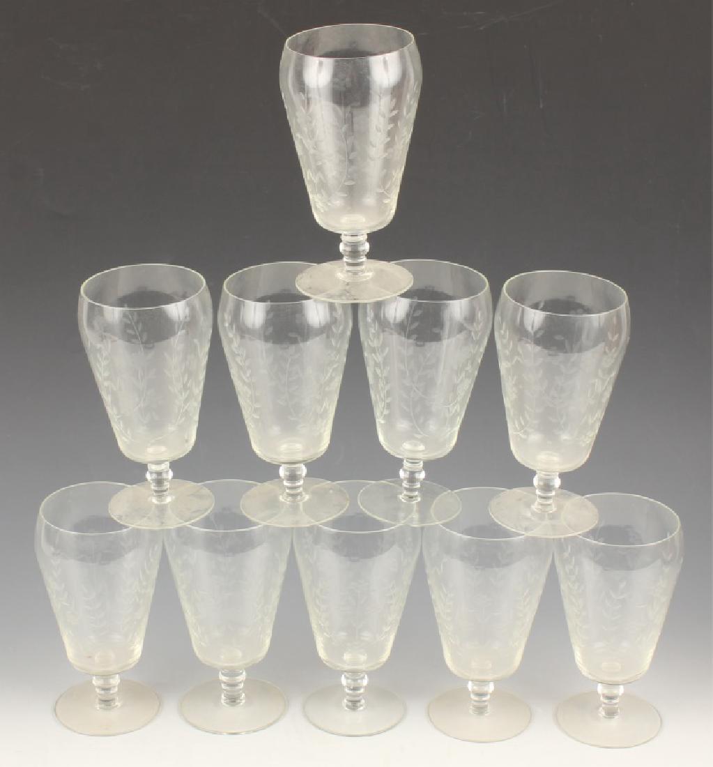 10 CLEAR GLASS GOBLETS WITH CUT VINES AND FLOWERS (1 of 3)