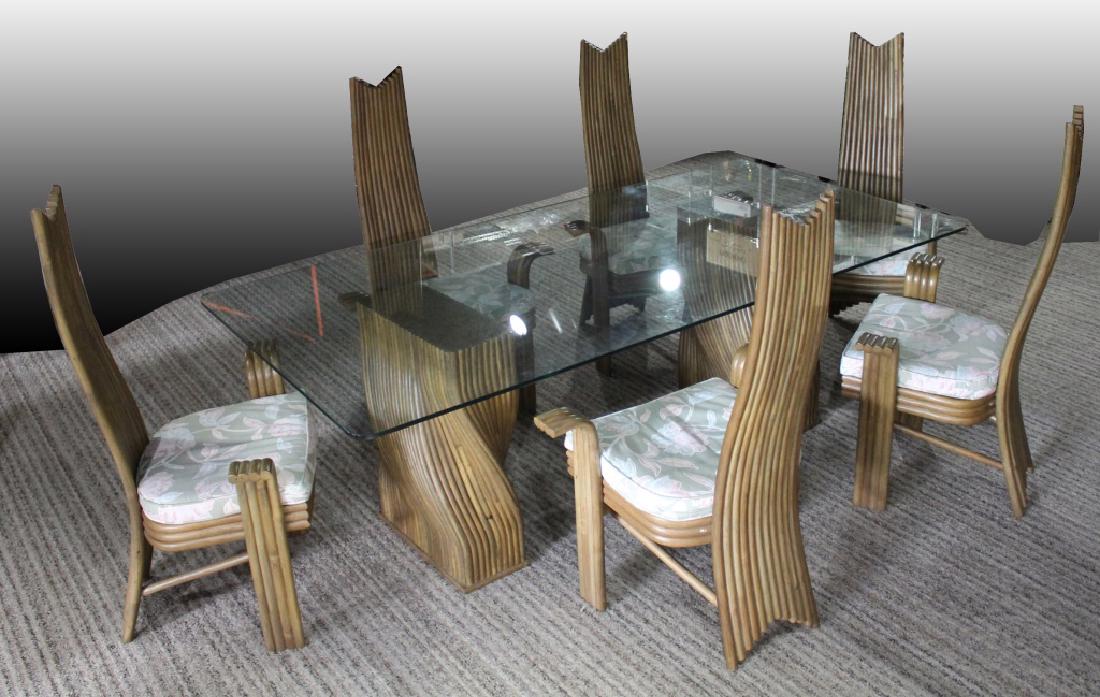 JAPANESE BAMBOO AND GLASS DINING TABLE AND CHAIRS (1 of 9)