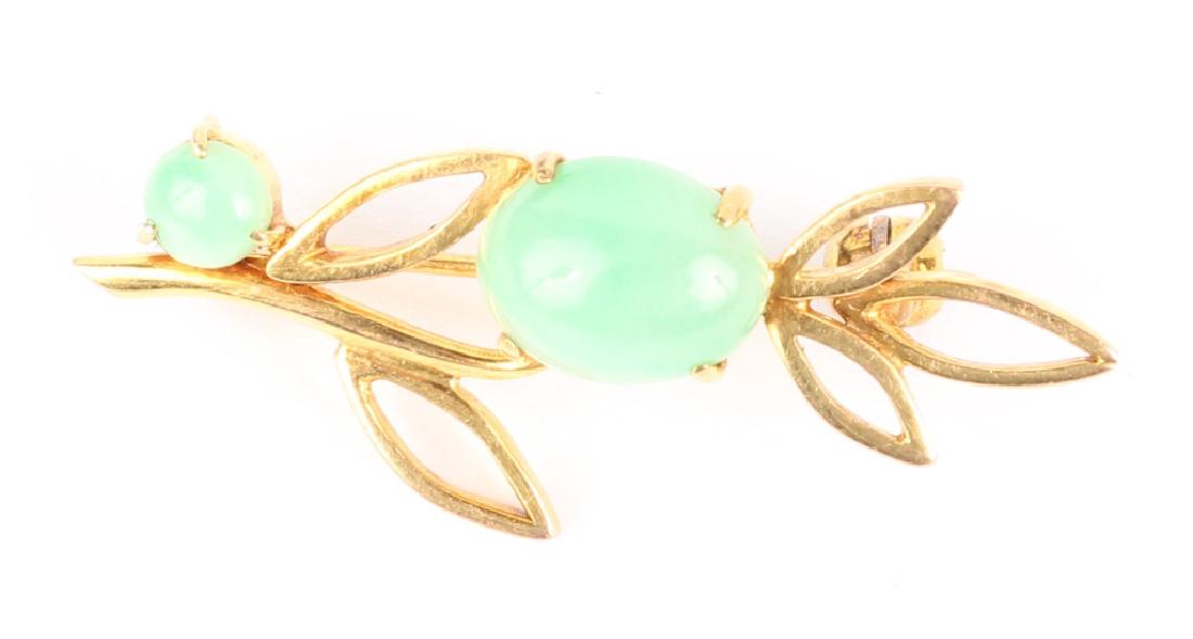 LADIES 14K YELLOW GOLD GREEN JADE BROOCH (1 of 4)