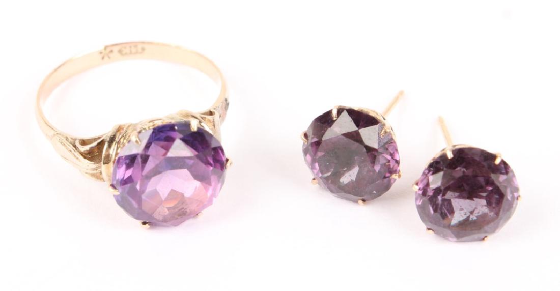 LADIES 14K YELLOW GOLD AMETHYST EARRINGS & RING (1 of 4)