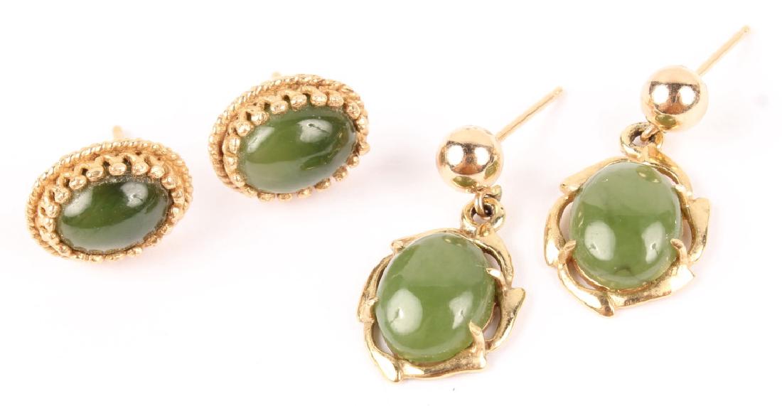 2 PAIRS OF LADIES 14K YELLOW GOLD JADE EARRINGS (1 of 3)
