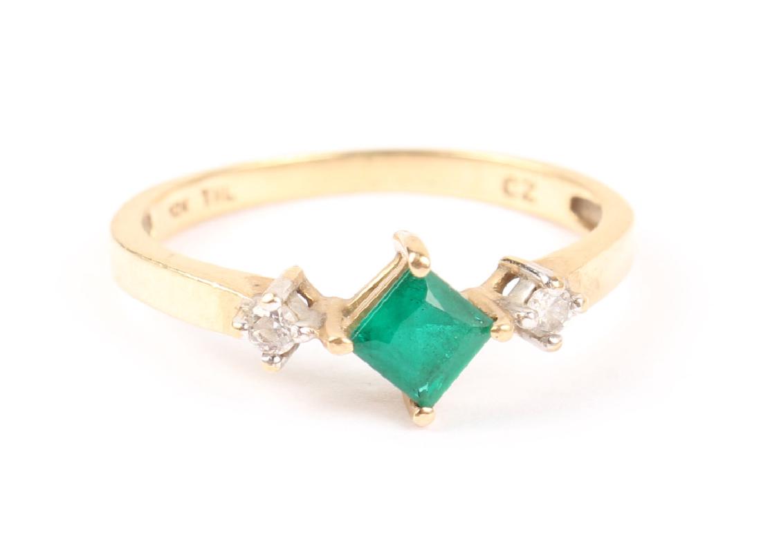 LADIES 10K YELLOW GOLD DIAMOND AND EMERALD RING (1 of 2)