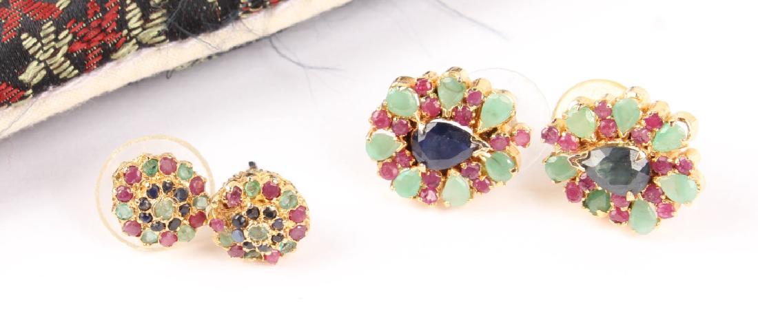 (2) LADIES GOLD PLATED MULTICOLOR STONE EARRINGS (1 of 3)