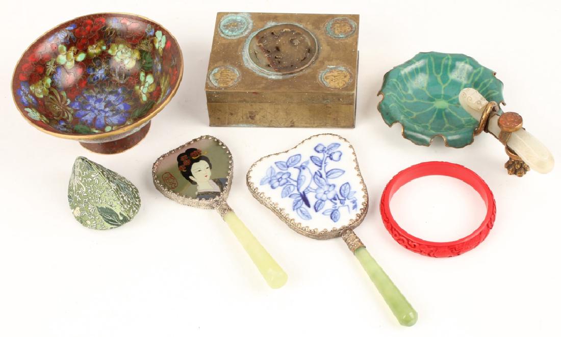 CHINESE DRESSER ITEMS - BRASS, CLOISONNE, CINNABAR (1 of 3)