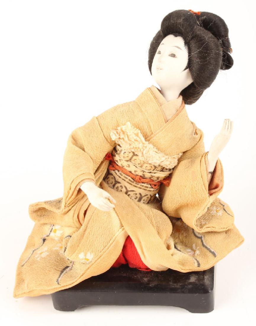 VINTAGE JAPANESE FEMALE DOLL SEATED WOOD AND CLOTH (1 of 4)