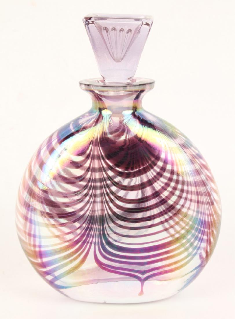 IRIDESCENT ART GLASS PERFUME BOTTLE Blue Iridescent Feathered Glass Perfume