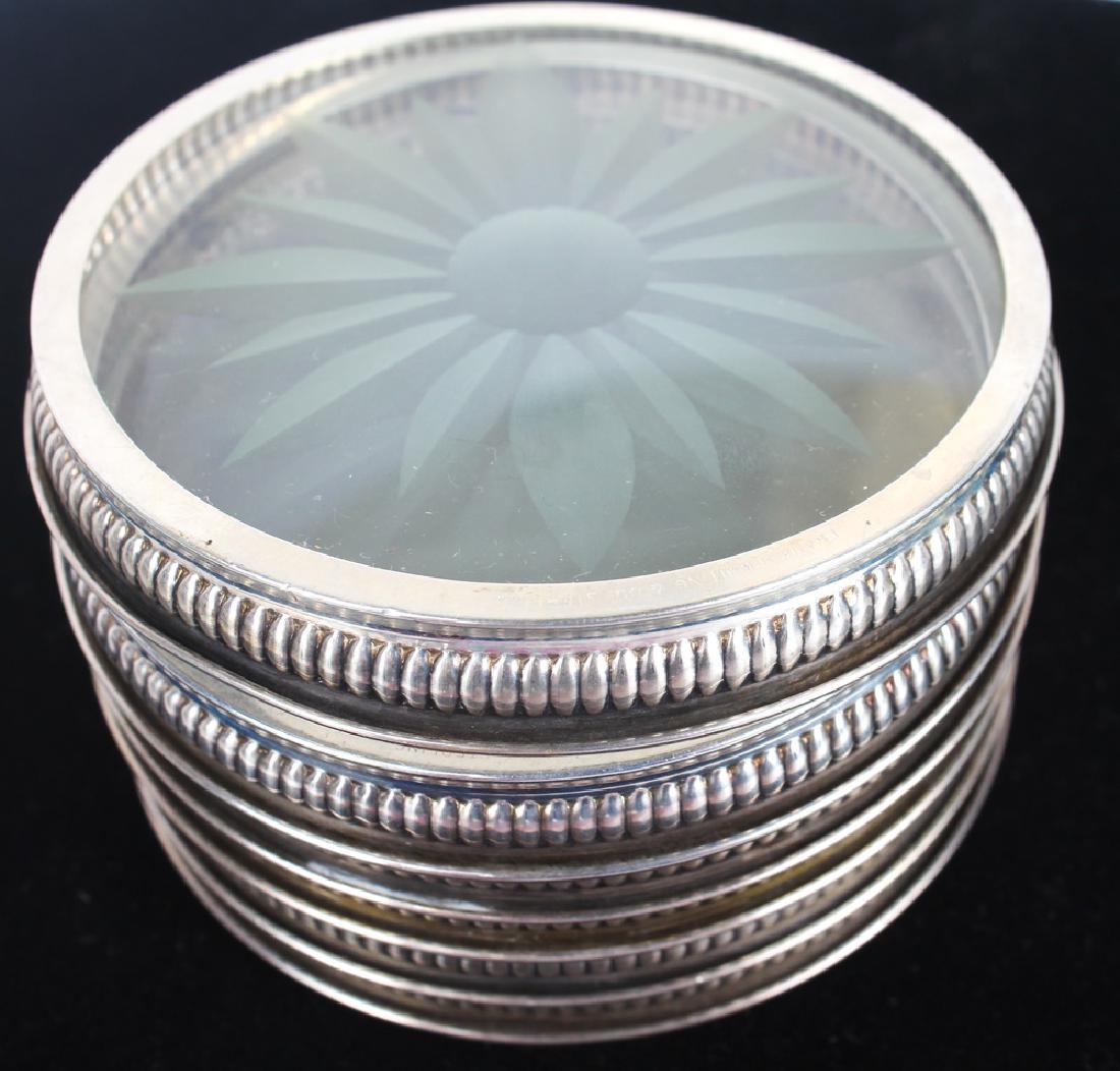 STERLING SILVER ETCHED GLASS COASTER LOT (1 of 3)