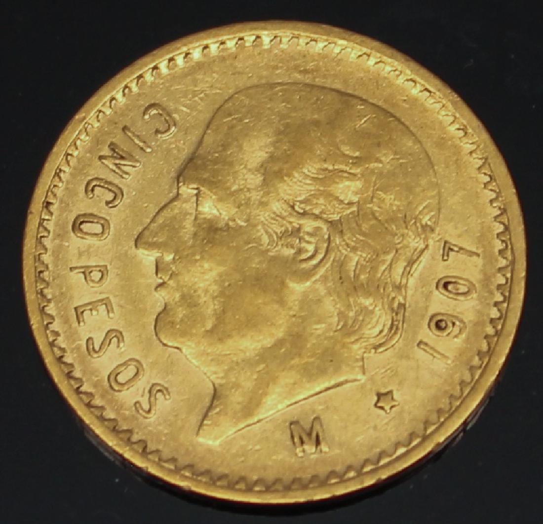 5 PESO MEXICAN 1907 M GOLD COIN (1 of 2)