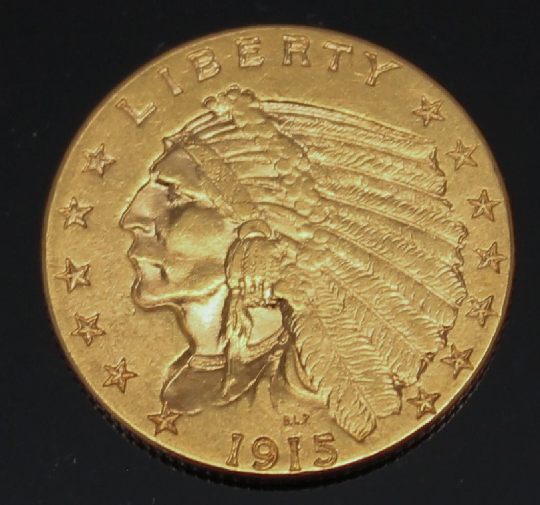 $2.50 U.S. INDIAN GOLD 1915 QUARTER EAGLE (1 of 2)
