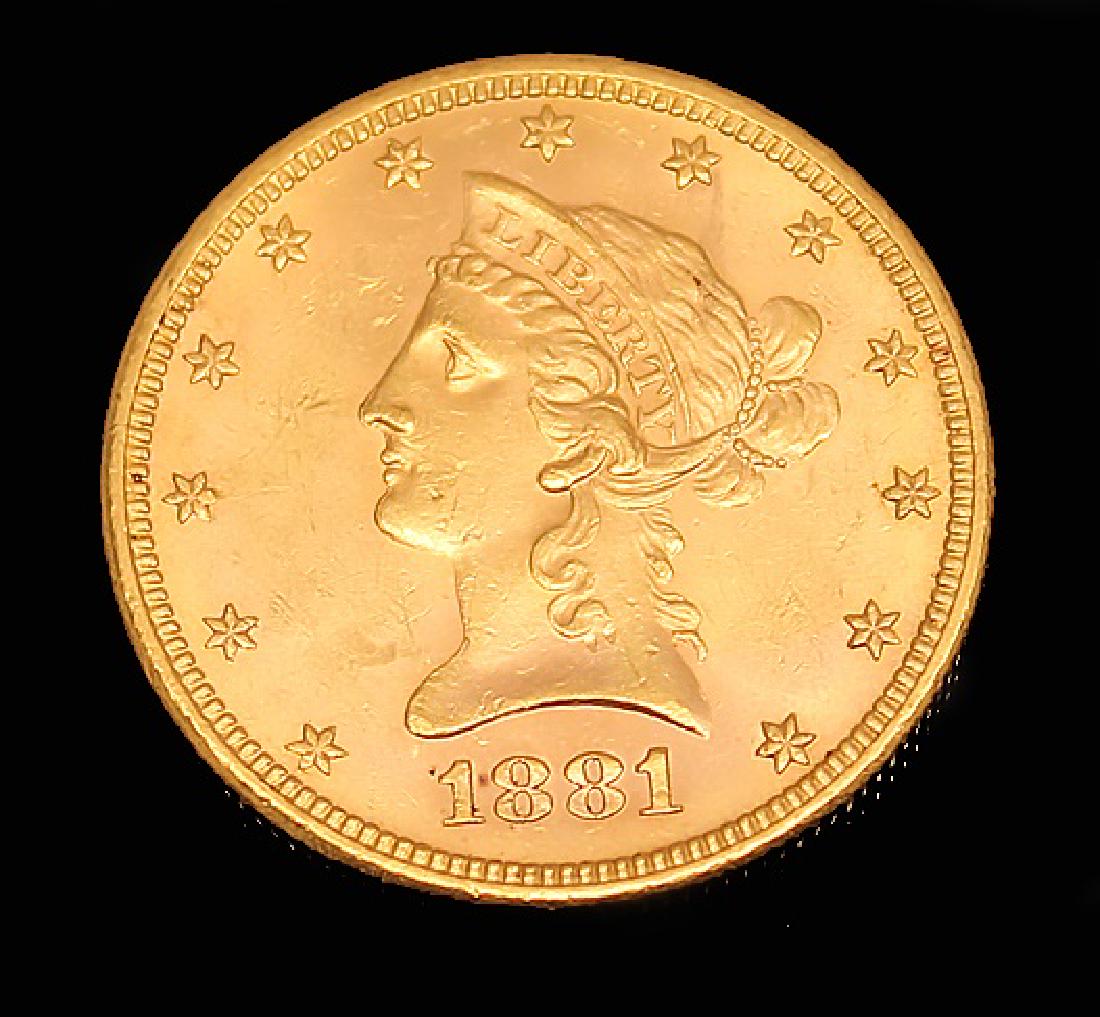 $10.00 U.S. LIBERTY GOLD 1881 S EAGLE COIN (1 of 2)