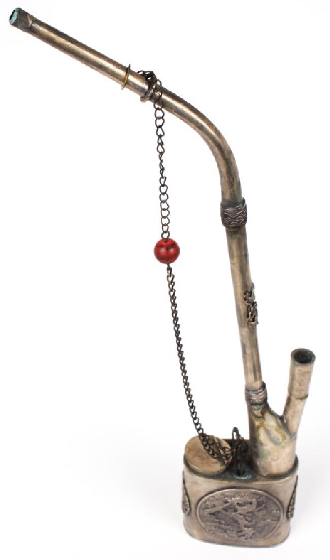 CHINESE NICKEL OPIUM PIPE - DRAGON DESIGN (1 of 4)