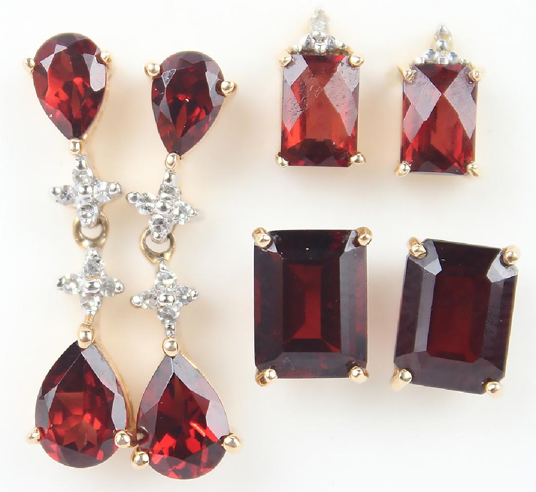 3 PR 14K YELLOW GOLD GARNET DIAMOND EARRINGS (1 of 3)